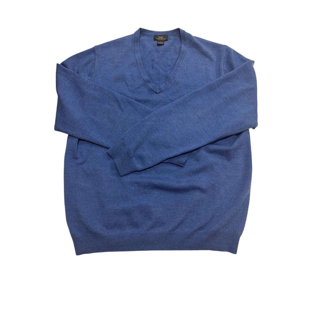 Brooks Brothers 346 Sweater Pullover Men's Sz L Blue V neck Merino Stretch